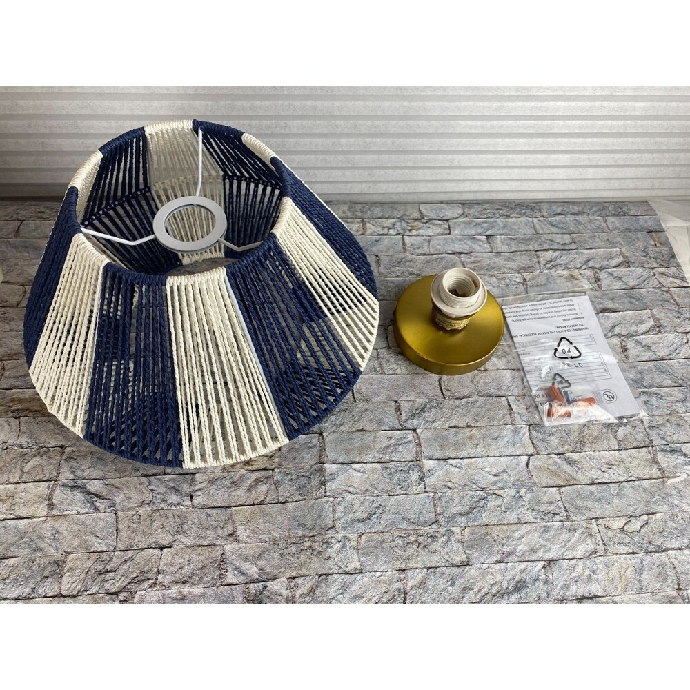 Creative Co-Op Mount Ceiling Woven Paper Rope Shade Navy & White Semi-Flush